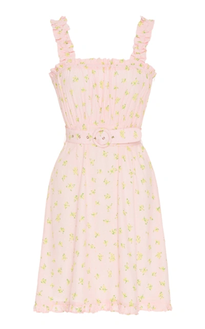 Faithfull The Brand Belted Ruffled Floral-print Crepe Mini Dress In Pink