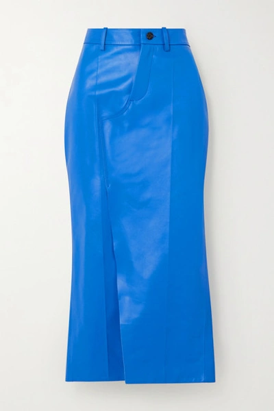 Marni Asymmetric Leather Midi Skirt In Blue