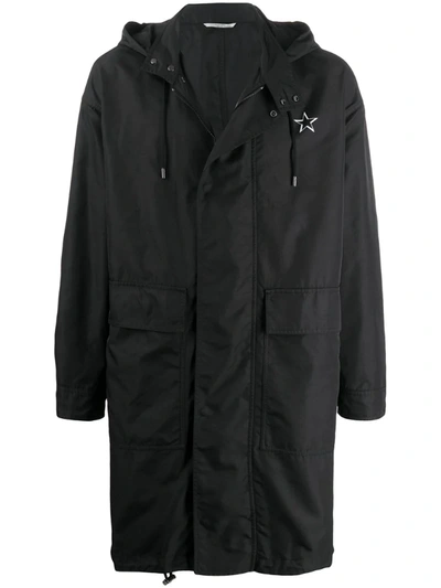 Valentino Hooded Logo Raincoat In Black