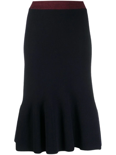 Victoria Beckham Knitted Godet Skirt In Blue