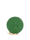 Tory Burch Fleming Logo Embossed Pouch In Green