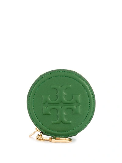 Tory Burch Fleming Logo Embossed Pouch In Green