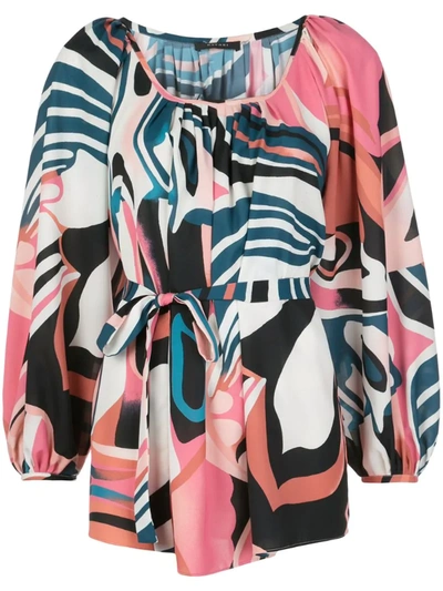 Natori Abstract Print Tie-waist Blouse In Pink Multi