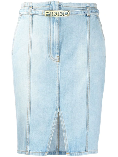 Pinko Belted Pencil Skirt In Blue