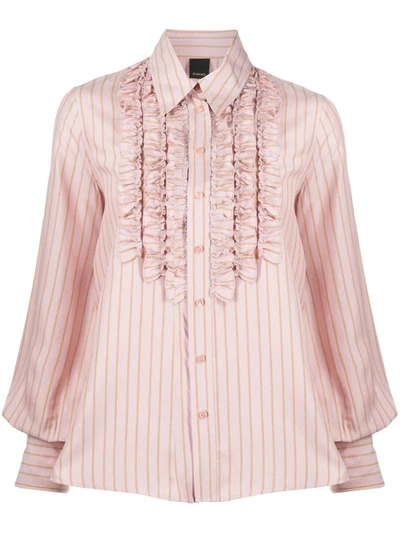 Pinko Striped Ruffled Shirt In Pink
