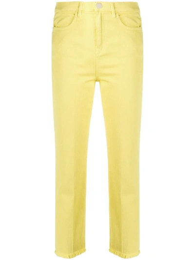 Pinko Cropped Frayed-hem Jeans In Yellow