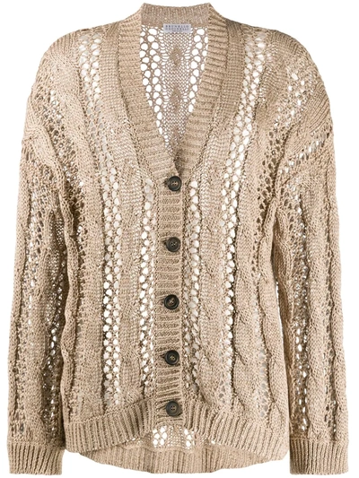 Brunello Cucinelli Slouchy Open Knit Cardigan In Brown