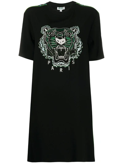 Kenzo Tiger-embroidered T-shirt Dress In Black,green,red