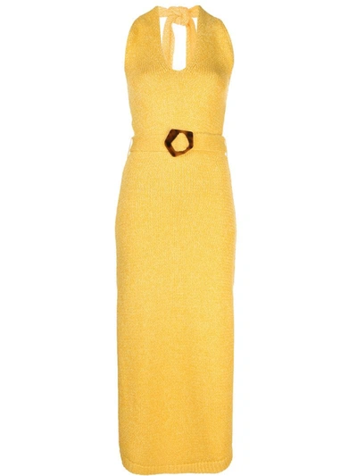 Nicholas Marl-knit Belted Halter Neck Dress In Yellow