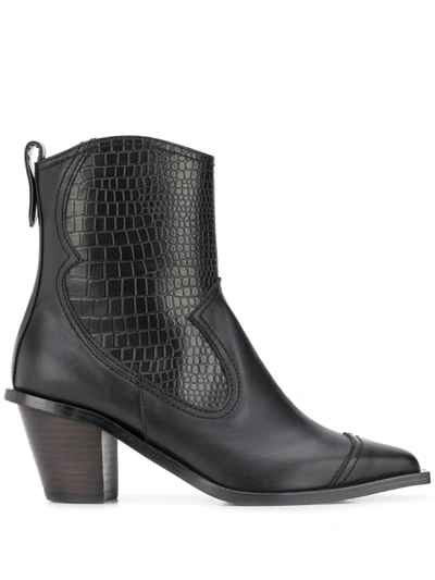 Reike Nen Western Style Ankle Boots In Black