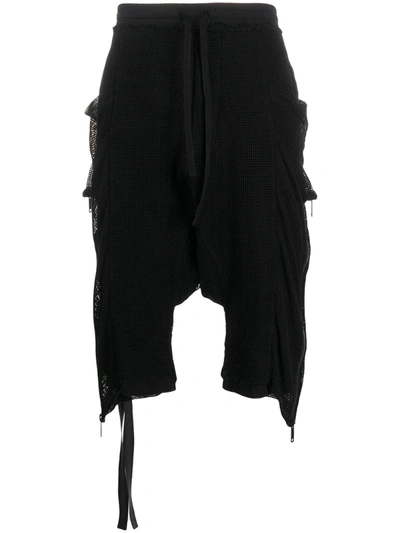 Ben Taverniti Unravel Project Mesh-style Dropped-crotch Shorts In Black
