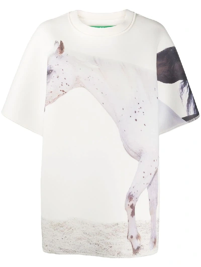 Benetton Horse Print Oversized T-shirt In White