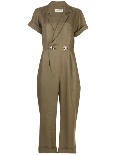 Nicholas Rumi Cropped Linen Jumpsuit In Green
