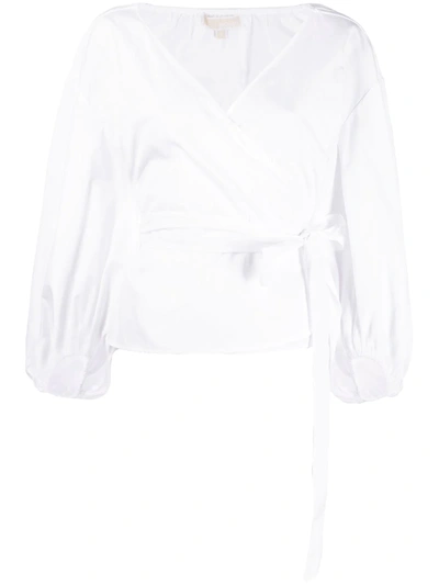 Michael Michael Kors Poplin Wrap-effect Blouse In White