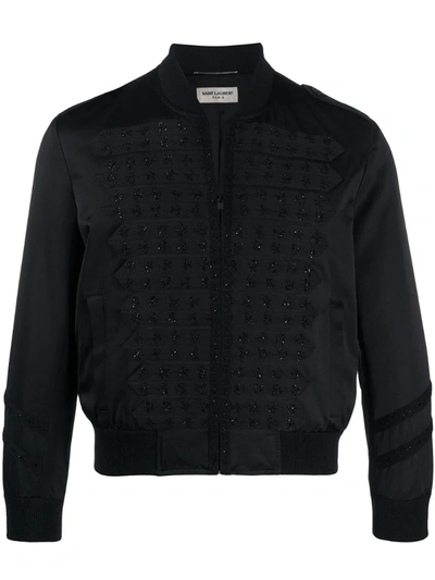 Saint Laurent Officer Fleur-de-lys Bomber Jacket In Black