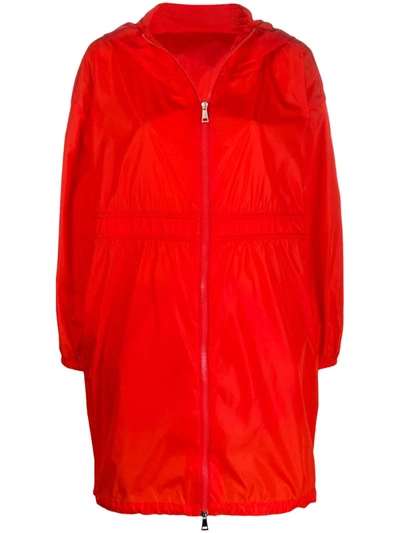 Moncler Logo Drawstring Raincoat In Red