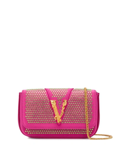 Versace Virtus Embellished Evening Bag In Pink