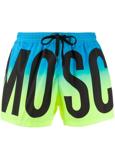 Moschino Logo Printed Shaded Swim Shorts In Blue