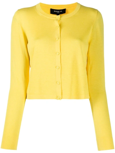 Paule Ka Fine Knit Cropped Cardigan In Yellow
