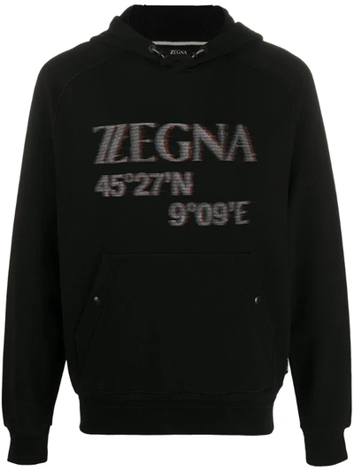 Z Zegna Logo-print Long Sleeved Hoodie In Black