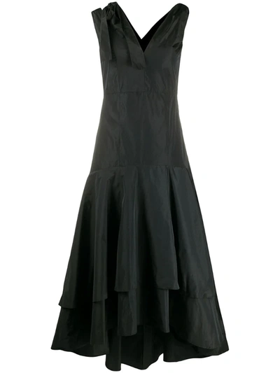 Pinko Shoulder-tie Ruffled Dress In Black