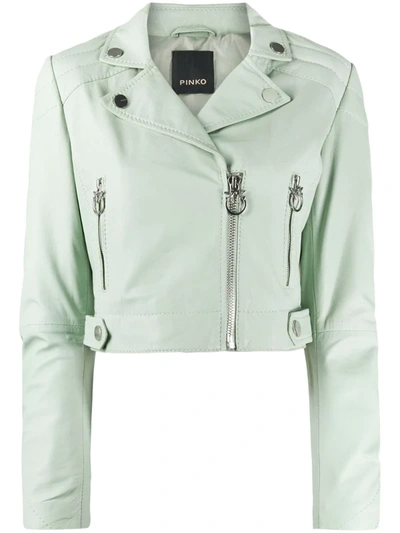 Pinko Cropped Biker Jacket In Green