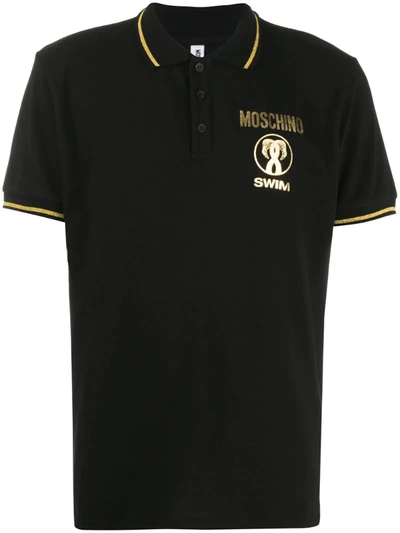 Moschino Logo Printed Polo Shirt In Black