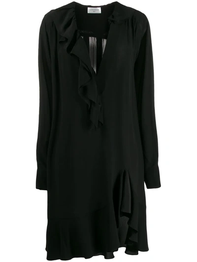 Victoria Beckham Ruffled Short Shift Dress In Black
