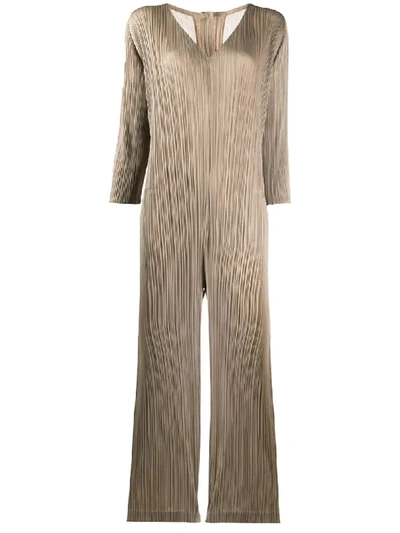 Issey Miyake Pleated Jumpsuit In Green