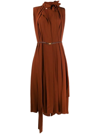 Victoria Beckham Scarf Neckline Sleeveless Dress In Brown