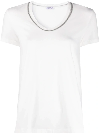 Brunello Cucinelli Embellished Round Neck T-shirt In White