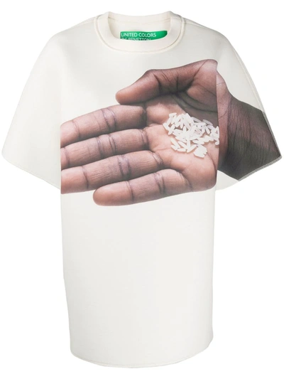 Benetton Hand Print Oversized T-shirt In White