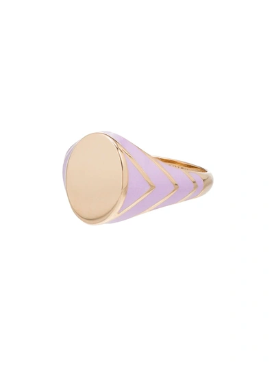 Alison Lou 14kt Yellow Gold Lilac Stripe Signet Ring In 107 - Metallic: