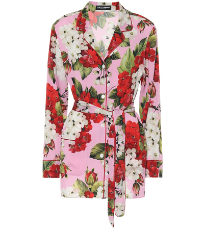 Dolce & Gabbana Floral Stretch-silk Pyjama Top In Pink