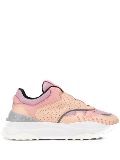 Tod's Perforated Leather And Mesh Sneakers In Pink
