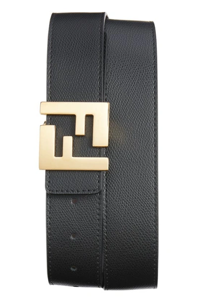 Fendi Ff Reversible Leather Logo Belt In Black