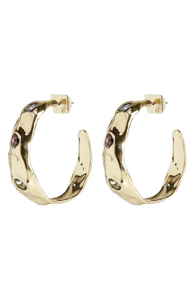 Alexis Bittar Crystal Crumpled Metal Hoop Earrings In 10k Gold