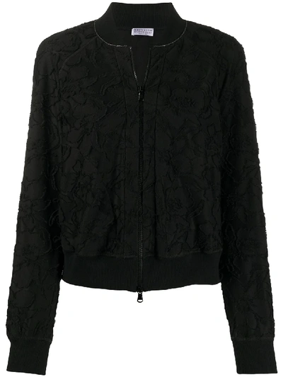 Brunello Cucinelli Fil Coupe Zip-front Bomber Jacket In Black
