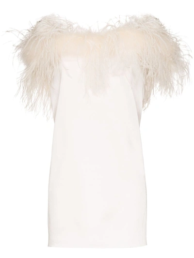 Saint Laurent Feather-trimmed Satin-crepe Mini Dress In Ivory