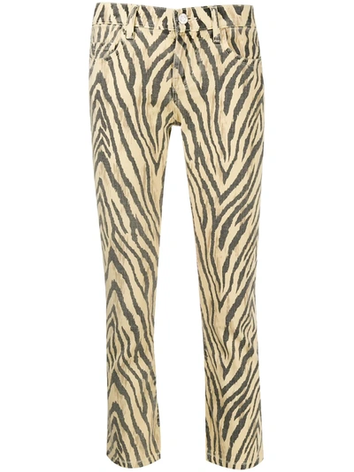 Current Elliott The Ruby Cropped Zebra-print Low-rise Slim-leg Jeans In Natural Zebra