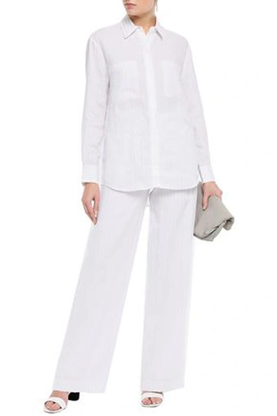 Equipment Arwen Pinstriped Linen Wide-leg Pants In White