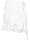 Goen J Asymmetric Ruffle-trimmed Linen Wrap Skirt In White