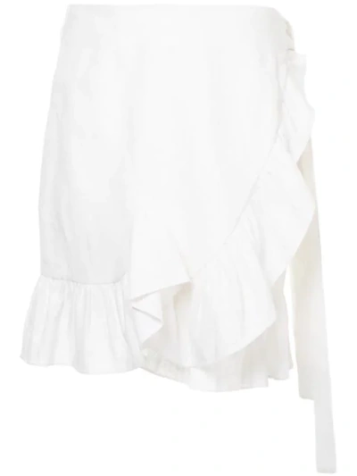 Goen J Asymmetric Ruffle-trimmed Linen Wrap Skirt In White