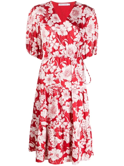 Rebecca Minkoff Mary Floral-print Satin-twill Wrap Dress In Red Multi