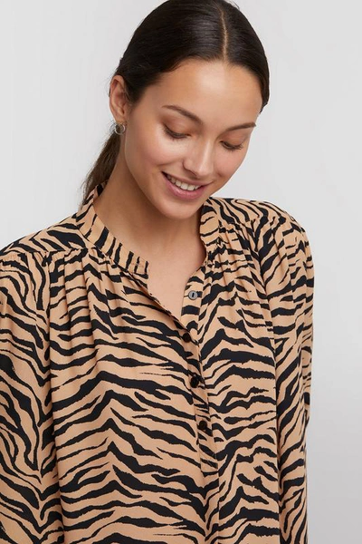 Rebecca Minkoff Fleur Zebra-print Crepe Blouse In Camel Zebra