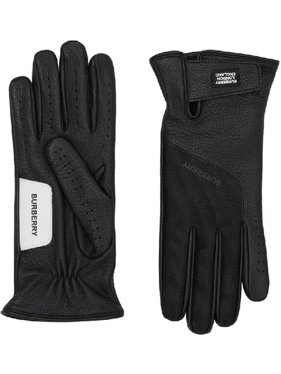 Burberry Logo Appliqué Cashmere-lined Deerskin Gloves In Black
