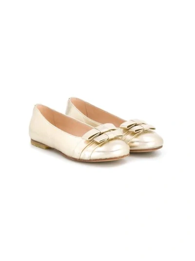 Montelpare Tradition Teen Metallic Bow-embellished Ballerinas In Gold