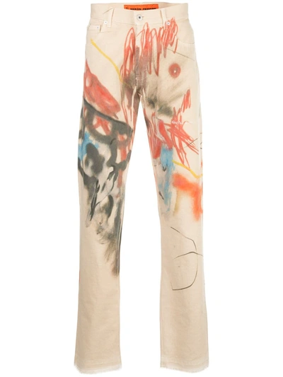 Heron Preston Slim-fit Abstract Print Jeans In Beige