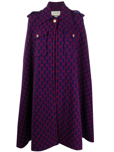 Gucci Monogram Pattern Cape In Blue