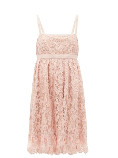 Gucci Logo-waist Floral-lace Babydoll Dress In Pink